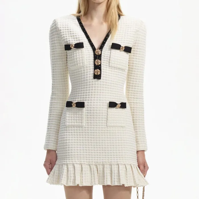 Self Portrait Dresses Cream Textured Knit Mini Dress 8211 Women Self Portrait Dresses Cream Textured Knit Mini Dress 8211 Women