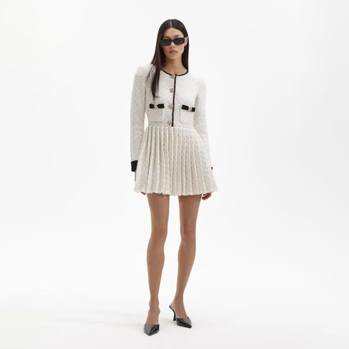 Self Portrait Dresses Cream Weave Knit Mini Dress 8211 Women
