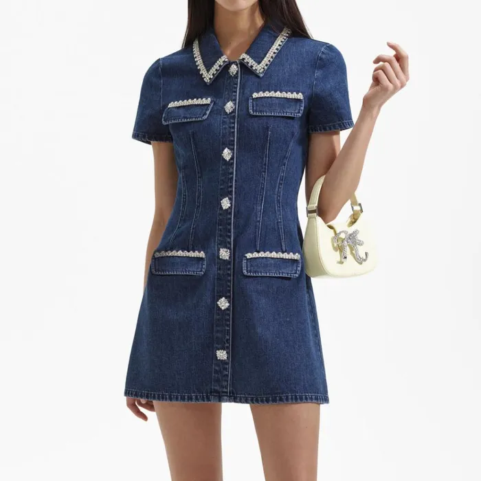Self Portrait Dresses Denim Collared Mini Dress 8211 Women Self Portrait Dresses Denim Collared Mini Dress 8211 Women