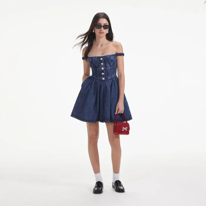 Self Portrait Dresses Denim Off Shoulder Mini Dress 8211 Women