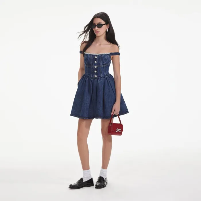 Self Portrait Dresses Denim Off Shoulder Mini Dress 8211 Women Self Portrait Dresses Denim Off Shoulder Mini Dress 8211 Women
