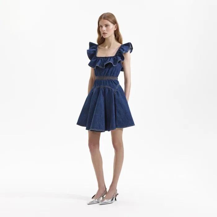 Self Portrait Dresses Denim Ruffle Mini Dress 8211 Women Self Portrait Dresses Denim Ruffle Mini Dress 8211 Women