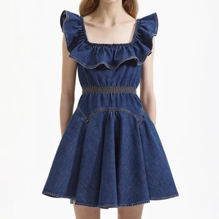 Self Portrait Dresses Denim Ruffle Mini Dress 8211 Women Self Portrait Dresses Denim Ruffle Mini Dress 8211 Women
