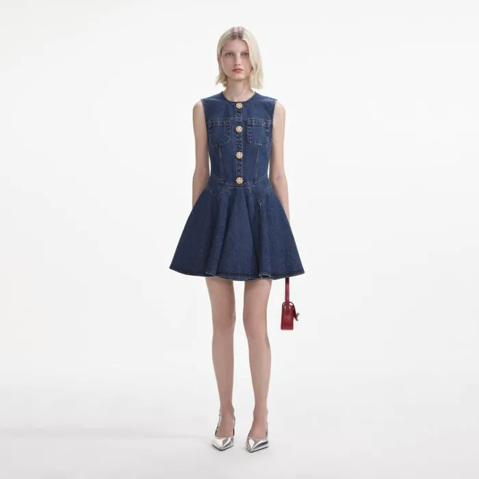Self Portrait Dresses Denim Skater Mini Dress 8211 Women