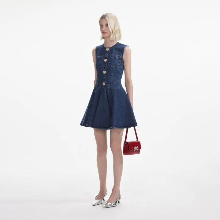 Self Portrait Dresses Denim Skater Mini Dress 8211 Women Self Portrait Dresses Denim Skater Mini Dress 8211 Women