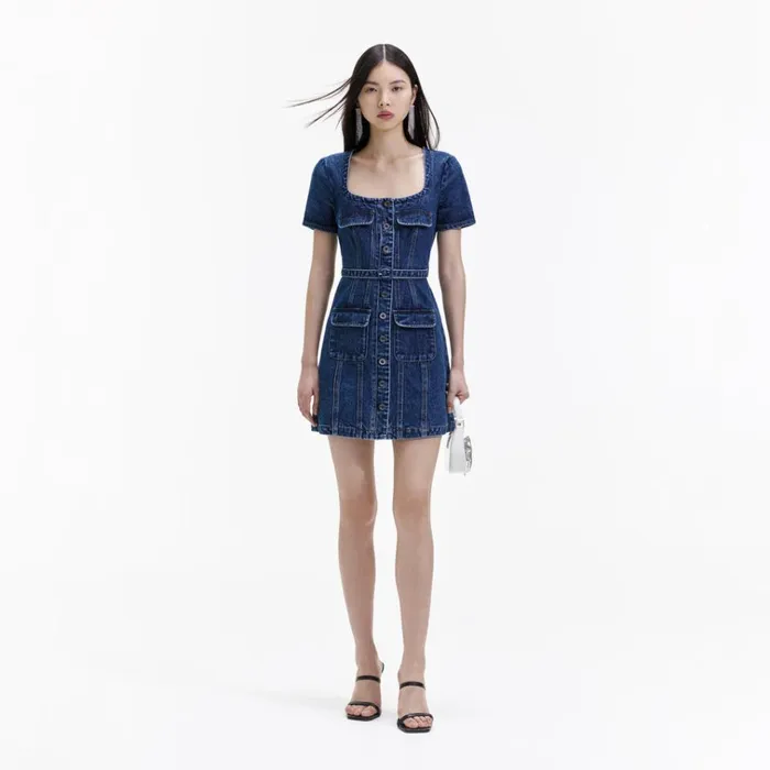 Self Portrait Dresses Denim Stitch Detail Mini Dress 8211 Women