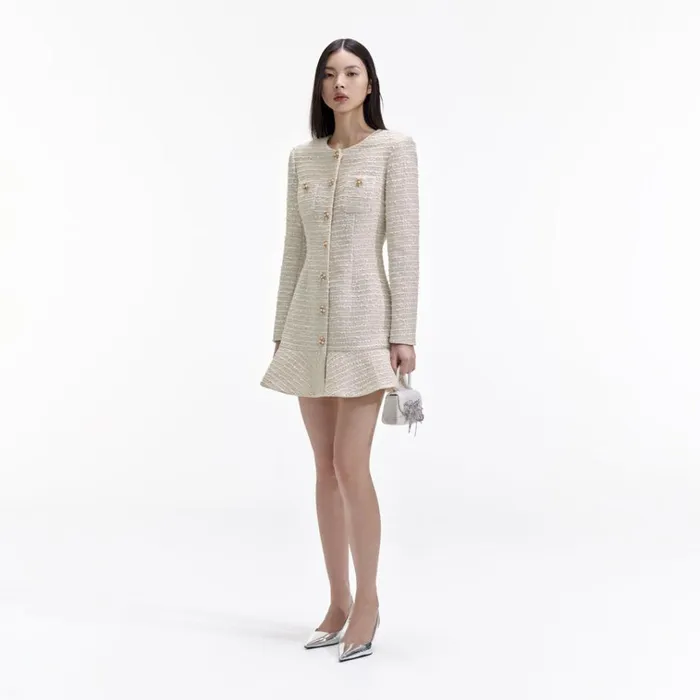 Self Portrait Dresses Gold Boucle Long Sleeve Mini Dress 8211 Women Self Portrait Dresses Gold Boucle Long Sleeve Mini Dress 8211 Women