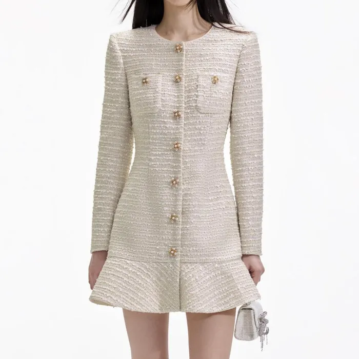 Self Portrait Dresses Gold Boucle Long Sleeve Mini Dress 8211 Women Self Portrait Dresses Gold Boucle Long Sleeve Mini Dress 8211 Women