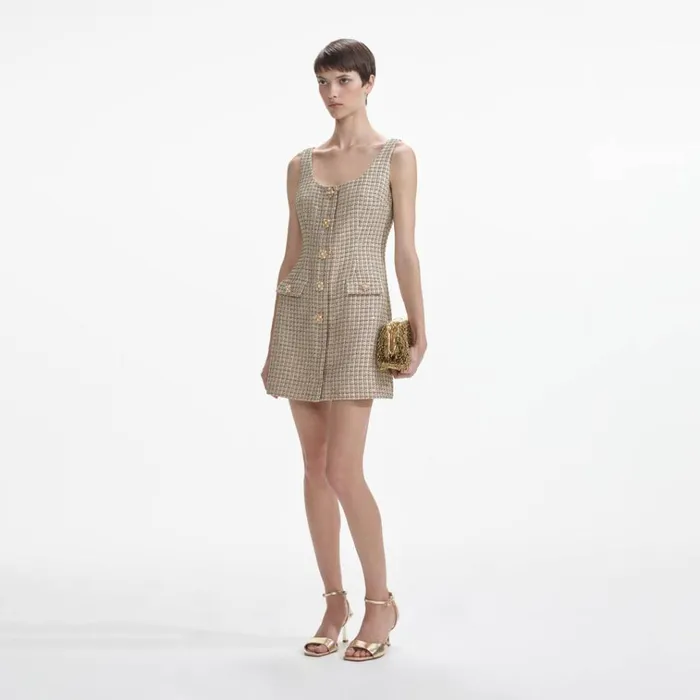 Self Portrait Dresses Gold Boucle Mini Dress 8211 Women Self Portrait Dresses Gold Boucle Mini Dress 8211 Women
