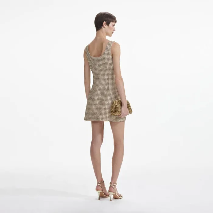 Self Portrait Dresses Gold Boucle Mini Dress 8211 Women Self Portrait Dresses Gold Boucle Mini Dress 8211 Women