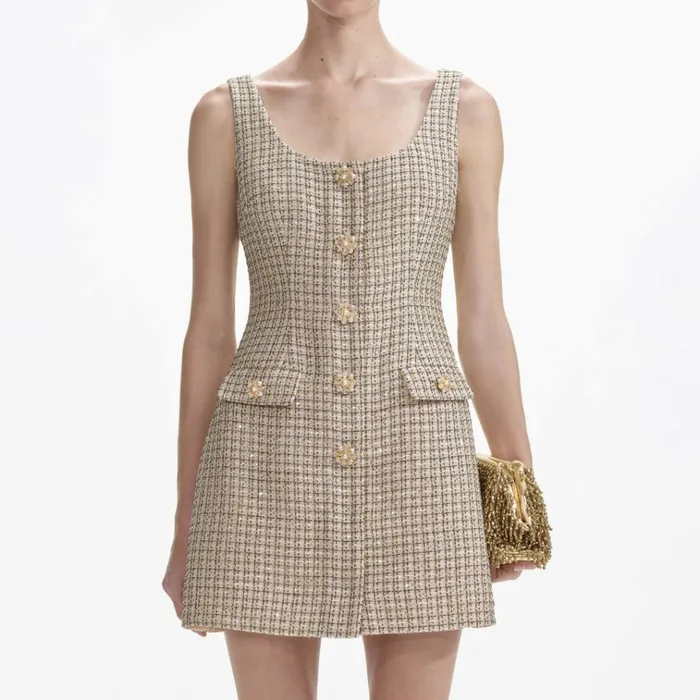 Self Portrait Dresses Gold Boucle Mini Dress 8211 Women Self Portrait Dresses Gold Boucle Mini Dress 8211 Women