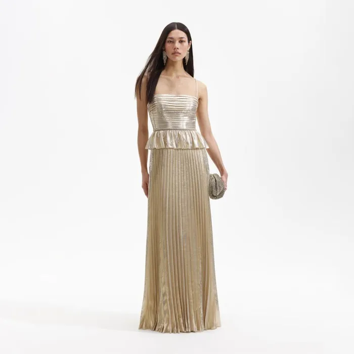 Self Portrait Dresses Gold Metallic Maxi Dress 8211 Women