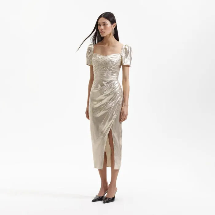 Self Portrait Dresses Gold Metallic Midi Dress 8211 Women Self Portrait Dresses Gold Metallic Midi Dress 8211 Women
