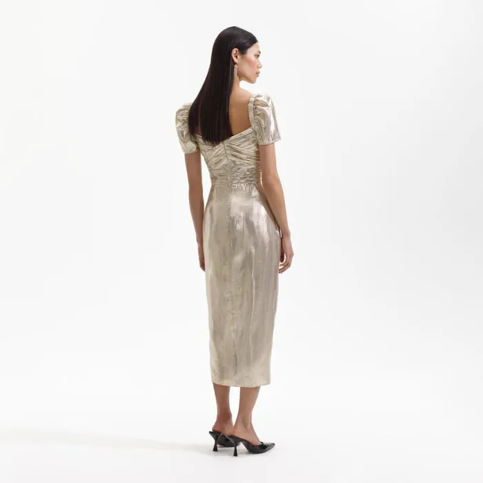 Self Portrait Dresses Gold Metallic Midi Dress 8211 Women Self Portrait Dresses Gold Metallic Midi Dress 8211 Women