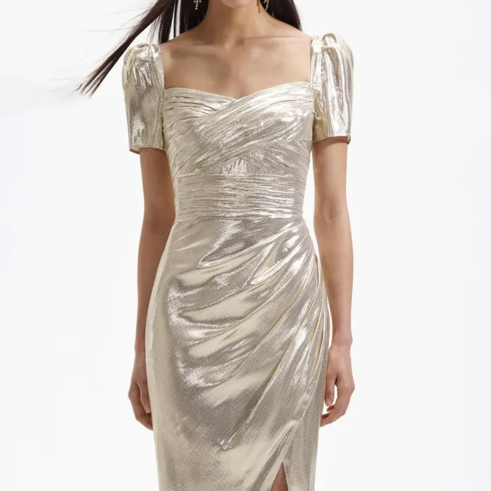 Self Portrait Dresses Gold Metallic Midi Dress 8211 Women Self Portrait Dresses Gold Metallic Midi Dress 8211 Women