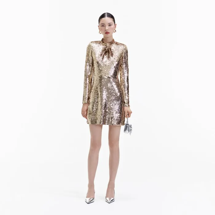 Self Portrait Dresses Gold Sequin Mini Dress 8211 Women