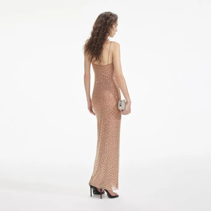 Self Portrait Dresses Gold Square Rhinestone Mesh Maxi Dress 8211 Women Self Portrait Dresses Gold Square Rhinestone Mesh Maxi Dress 8211 Women