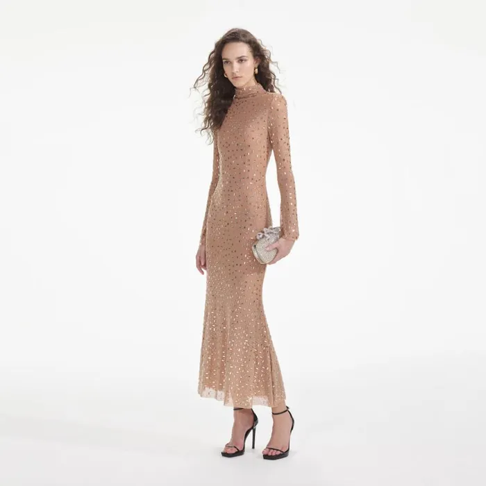 Self Portrait Dresses Gold Square Rhinestone Mesh Midi Dress 8211 Women Self Portrait Dresses Gold Square Rhinestone Mesh Midi Dress 8211 Women