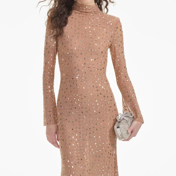 Self Portrait Dresses Gold Square Rhinestone Mesh Midi Dress 8211 Women Self Portrait Dresses Gold Square Rhinestone Mesh Midi Dress 8211 Women