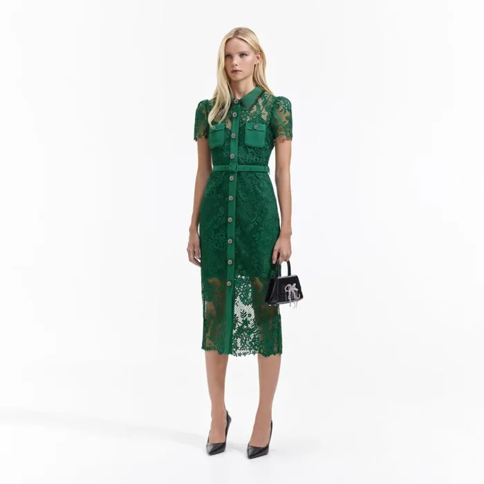 Self Portrait Dresses Green Lace Button Front Midi Dress 8211 Women Self Portrait Dresses Green Lace Button Front Midi Dress 8211 Women