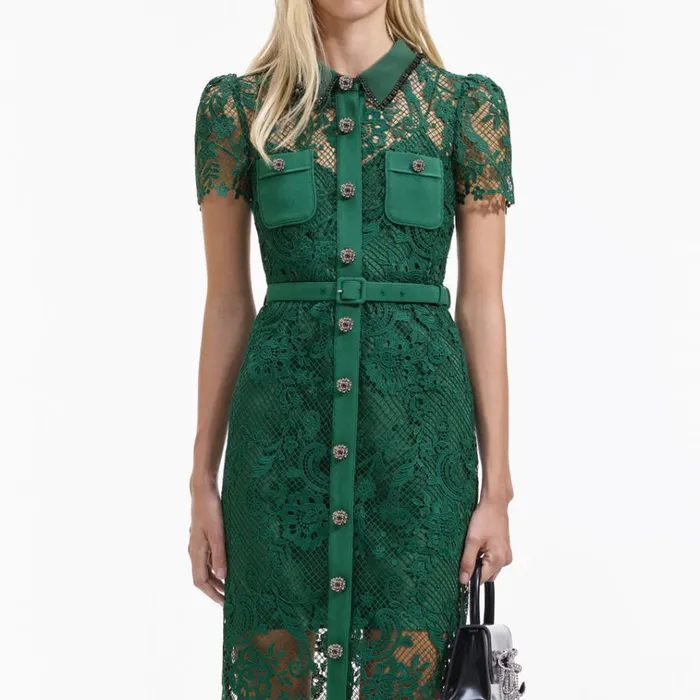 Self Portrait Dresses Green Lace Button Front Midi Dress 8211 Women Self Portrait Dresses Green Lace Button Front Midi Dress 8211 Women