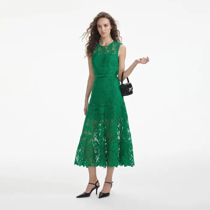 Self Portrait Dresses Green Lace Sleeveless Midi Dress 8211 Women Self Portrait Dresses Green Lace Sleeveless Midi Dress 8211 Women