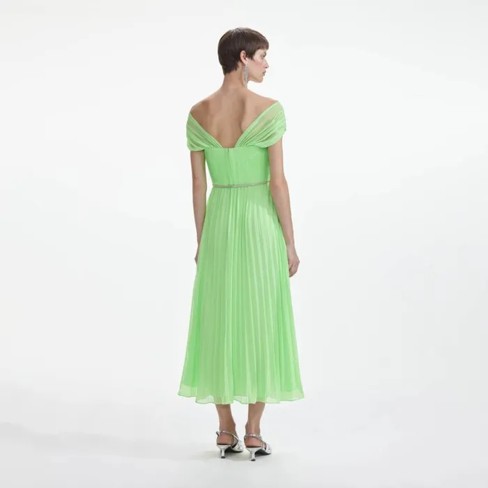 Self Portrait Dresses Green Off Shoulder Chiffon Midi Dress 8211 Women Self Portrait Dresses Green Off Shoulder Chiffon Midi Dress 8211 Women