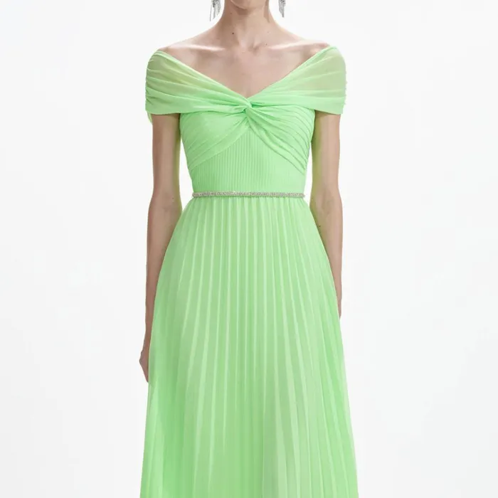 Self Portrait Dresses Green Off Shoulder Chiffon Midi Dress 8211 Women Self Portrait Dresses Green Off Shoulder Chiffon Midi Dress 8211 Women