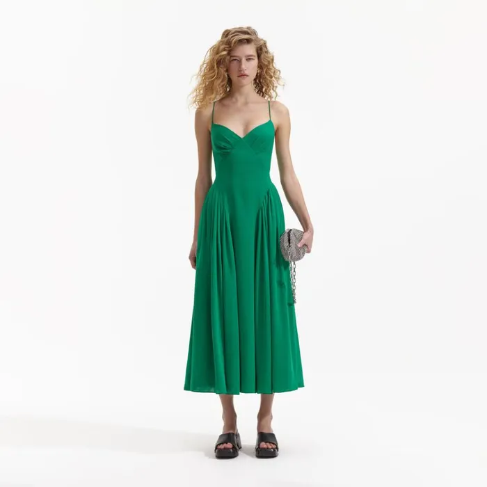 Self Portrait Dresses Green Strappy Midi Dress 8211 Women