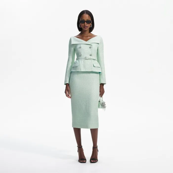 Self Portrait Dresses Mint Boucle Tailored Midi Dress 8211 Women