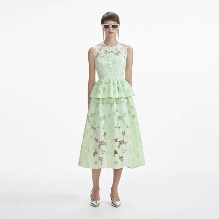 Self Portrait Dresses Mint Cotton Lace Peplum Midi Dress 8211 Women