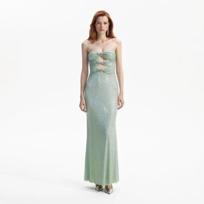 Self Portrait Dresses Mint Rhinestone Strapless Maxi Dress 8211 Women