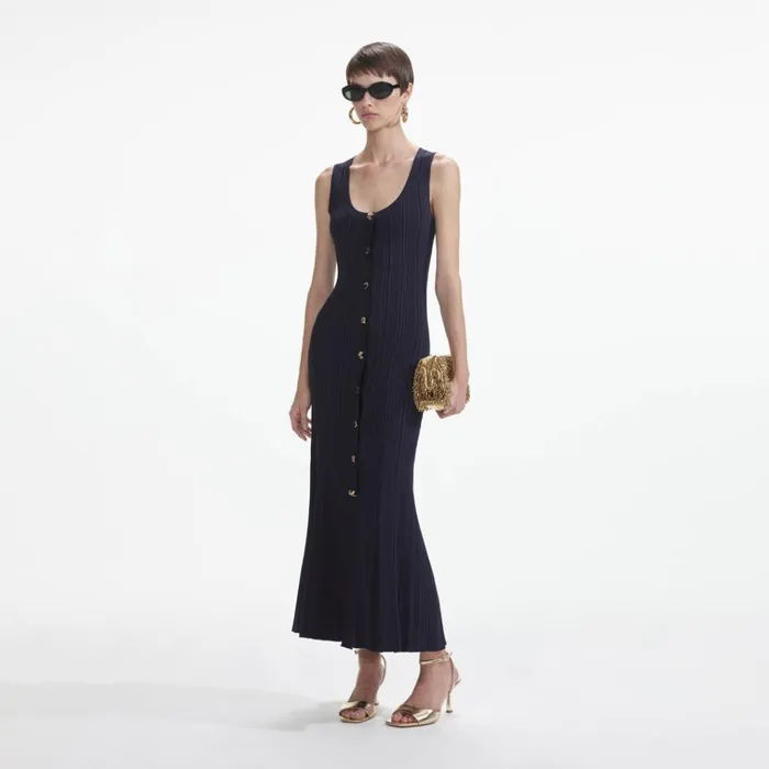 Self Portrait Dresses Navy Viscose Knit Midi Dress 8211 Women Self Portrait Dresses Navy Viscose Knit Midi Dress 8211 Women