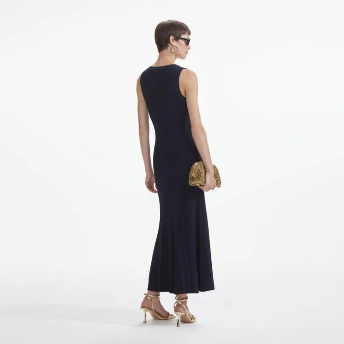 Self Portrait Dresses Navy Viscose Knit Midi Dress 8211 Women Self Portrait Dresses Navy Viscose Knit Midi Dress 8211 Women
