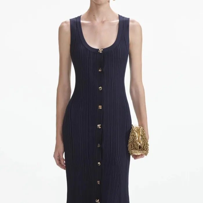 Self Portrait Dresses Navy Viscose Knit Midi Dress 8211 Women Self Portrait Dresses Navy Viscose Knit Midi Dress 8211 Women