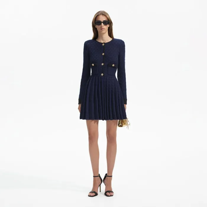 Self Portrait Dresses Navy Weave Knit Mini Dress 8211 Women