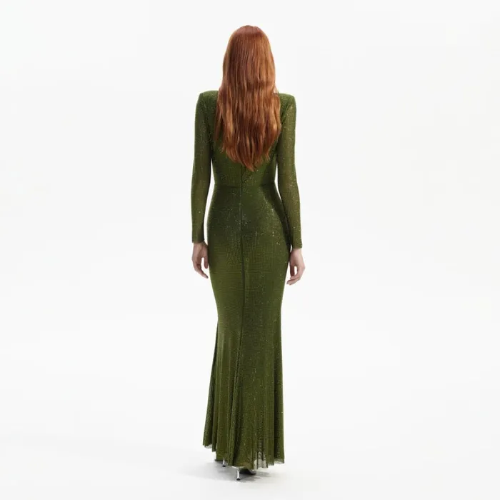 Self Portrait Dresses Olive Green Rhinestone Maxi Dress 8211 Women Self Portrait Dresses Olive Green Rhinestone Maxi Dress 8211 Women
