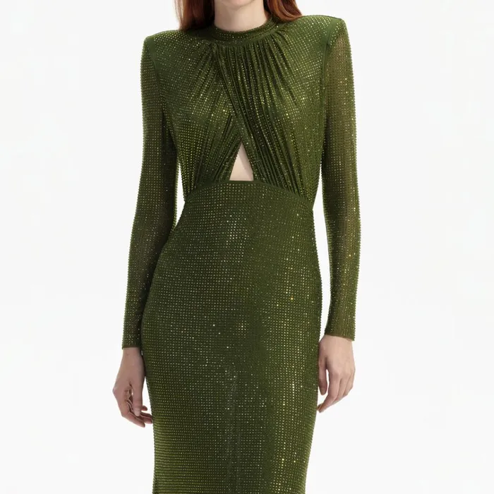 Self Portrait Dresses Olive Green Rhinestone Maxi Dress 8211 Women Self Portrait Dresses Olive Green Rhinestone Maxi Dress 8211 Women