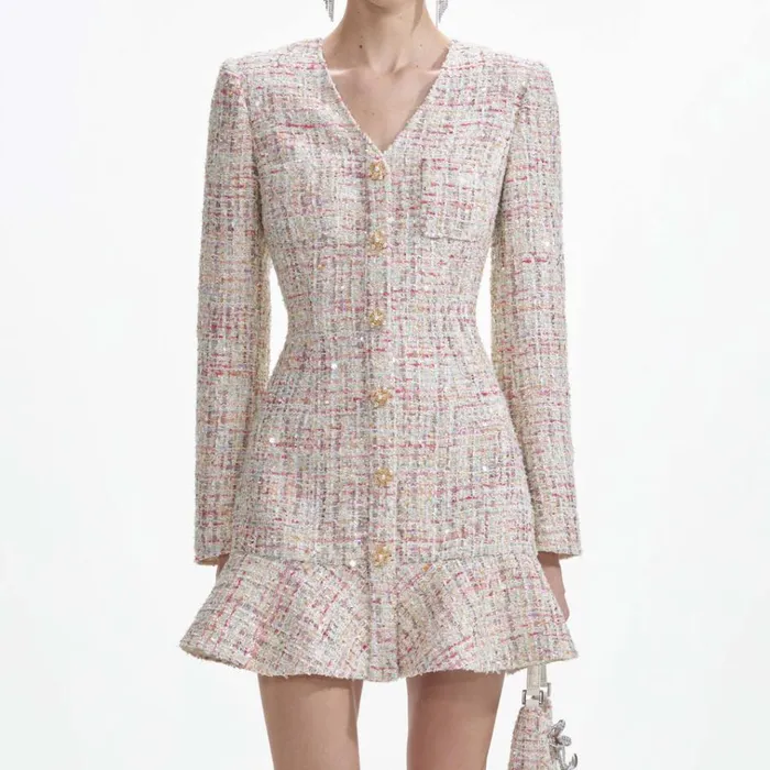 Self Portrait Dresses Pastel Boucle VNeck Mini Dress 8211 Women Self Portrait Dresses Pastel Boucle VNeck Mini Dress 8211 Women