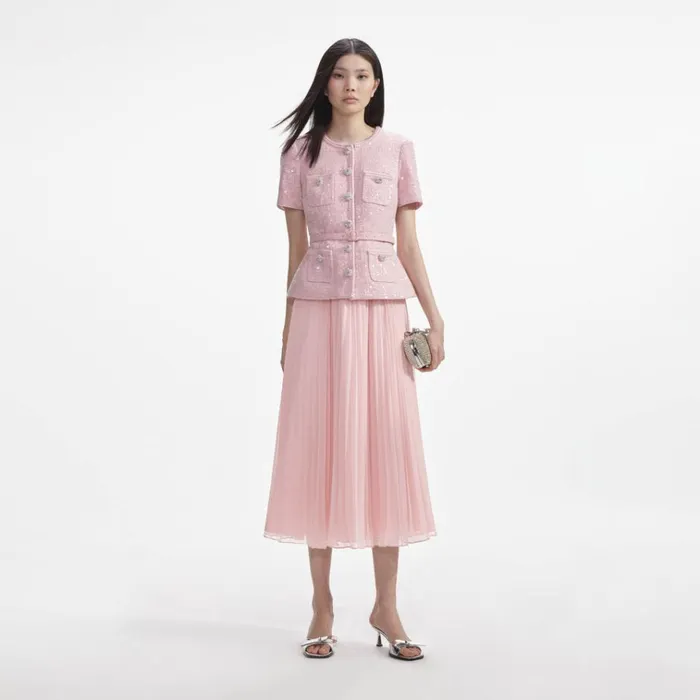 Self Portrait Dresses Pink Boucle Midi Dress 8211 Women
