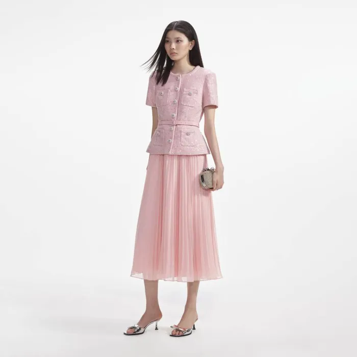 Self Portrait Dresses Pink Boucle Midi Dress 8211 Women Self Portrait Dresses Pink Boucle Midi Dress 8211 Women
