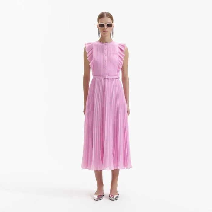 Self Portrait Dresses Pink Chiffon Tunic Midi Dress 8211 Women
