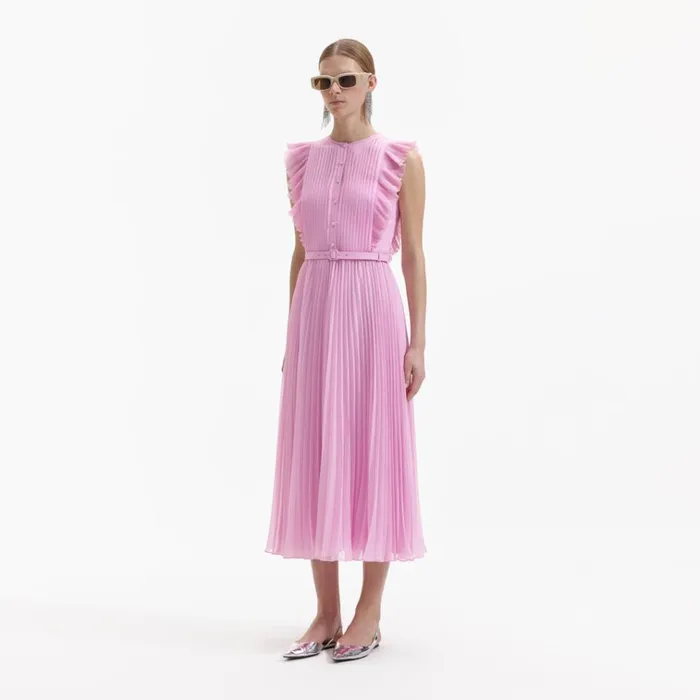 Self Portrait Dresses Pink Chiffon Tunic Midi Dress 8211 Women Self Portrait Dresses Pink Chiffon Tunic Midi Dress 8211 Women