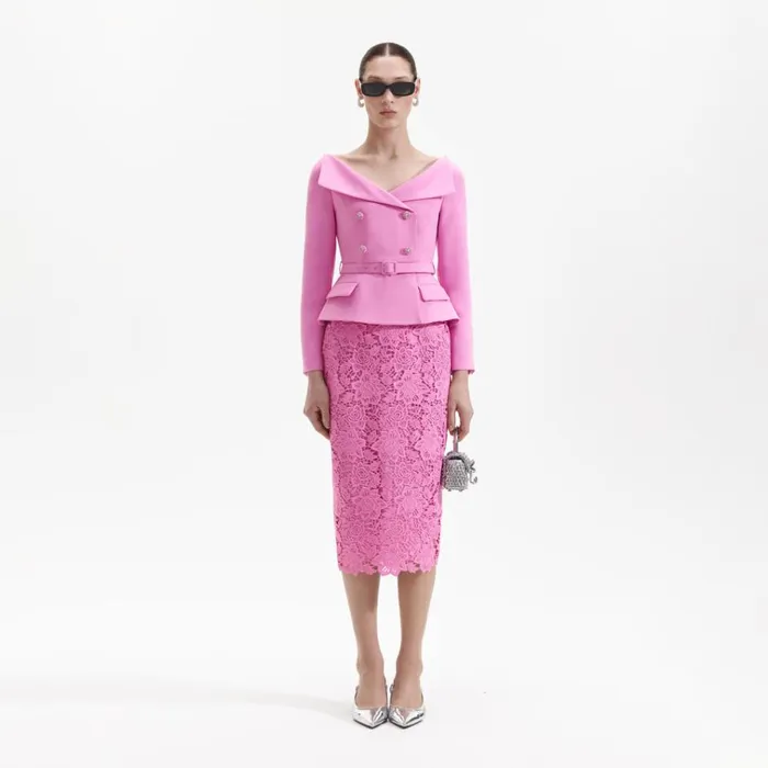 Self Portrait Dresses Pink Crepe Tailored Midi Dress 8211 Women