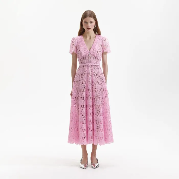 Self Portrait Dresses Pink Guipure Midi Dress 8211 Women