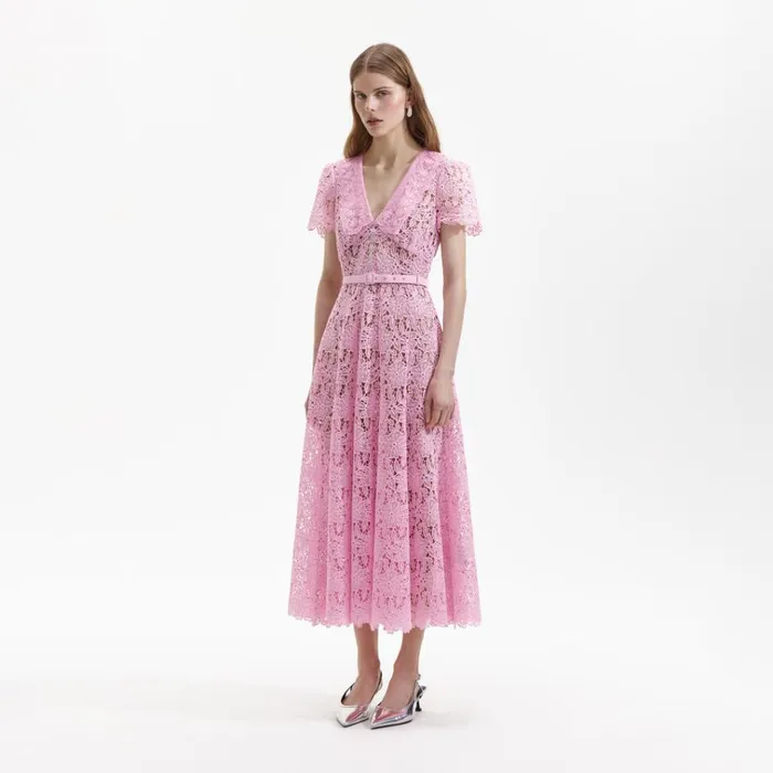 Self Portrait Dresses Pink Guipure Midi Dress 8211 Women Self Portrait Dresses Pink Guipure Midi Dress 8211 Women
