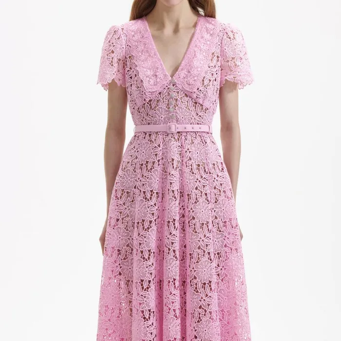 Self Portrait Dresses Pink Guipure Midi Dress 8211 Women Self Portrait Dresses Pink Guipure Midi Dress 8211 Women