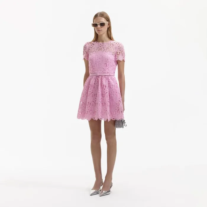 Self Portrait Dresses Pink Guipure Round Neck Mini Dress 8211 Women Self Portrait Dresses Pink Guipure Round Neck Mini Dress 8211 Women