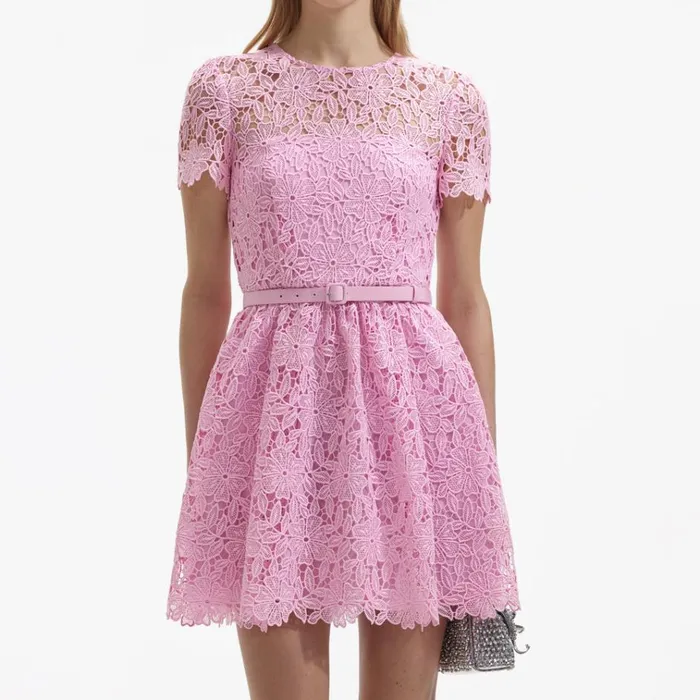 Self Portrait Dresses Pink Guipure Round Neck Mini Dress 8211 Women Self Portrait Dresses Pink Guipure Round Neck Mini Dress 8211 Women