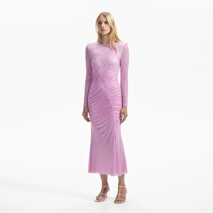 Self Portrait Dresses Pink Rhinestone Mesh Gathered Midi Dress 8211 Women Self Portrait Dresses Pink Rhinestone Mesh Gathered Midi Dress 8211 Women